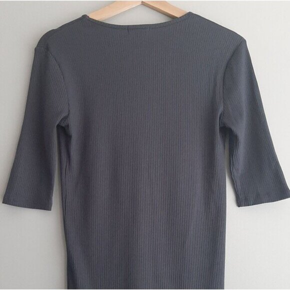 LEITH | Ribbed Fitted V-Neck Short Sleeve T-Shirt Gray Tee Sz S - Picture 7 of 10